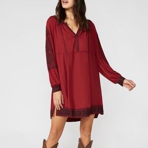 NWT Stetson Wine Crepe Embroidered Peasant Dress Medium